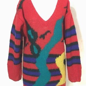 1980’s Mohair Oversized Colorful V-Neck Sweater